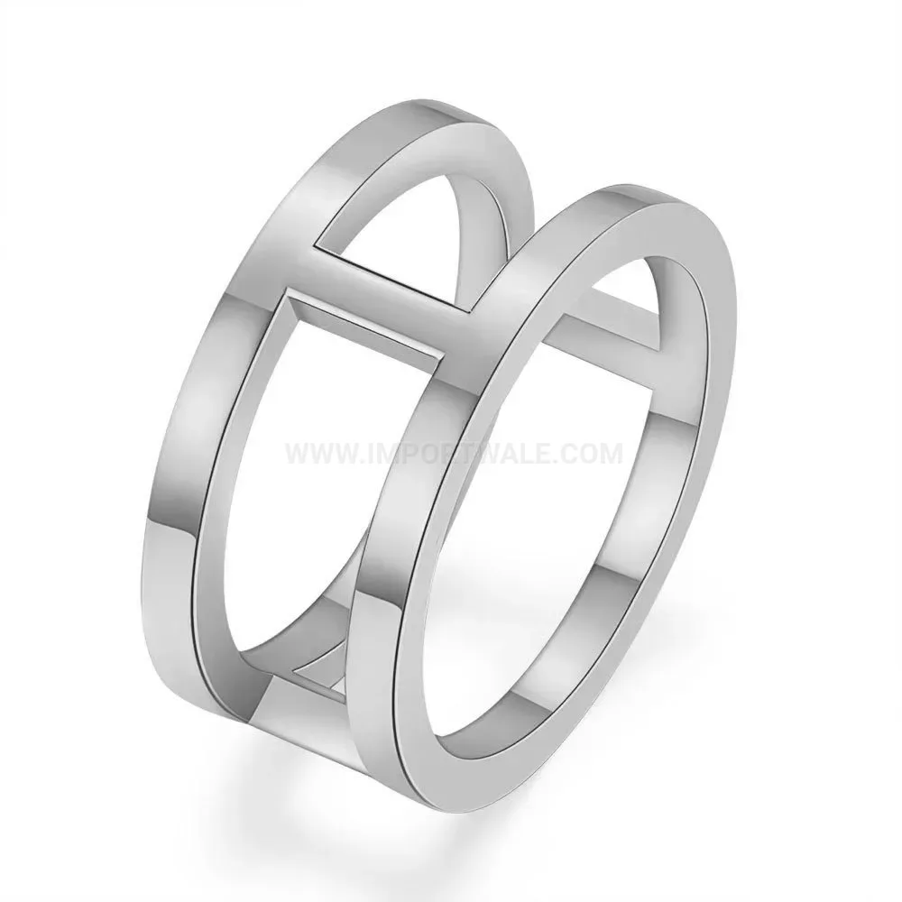 Bold Minimalist Cutout Double Band Stainless Steel Ring