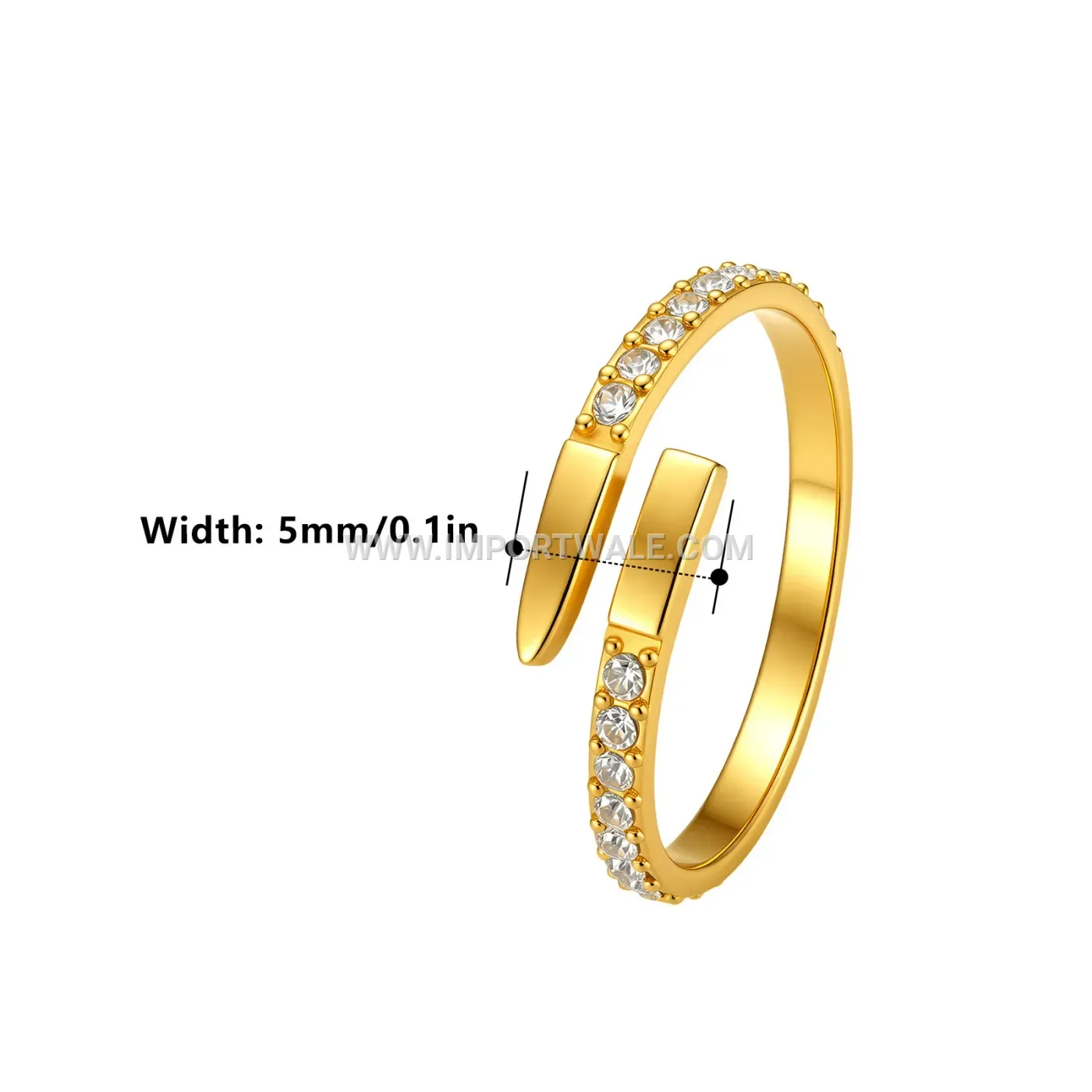 Staggered Rhinestone Stainless Steel Open Adjustable Ring