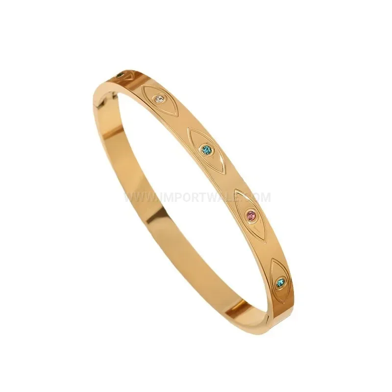 Dazzling Sunburst Rhinestone Gold-Plated Titanium Steel Bangle