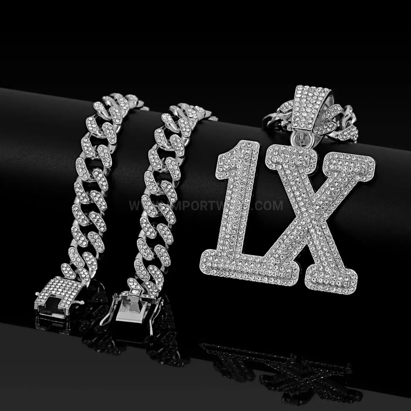 Chic Pave Crystal Letter One Cuban Chain Pendant Necklace