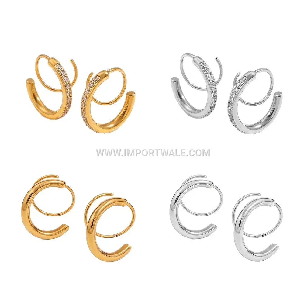 Radiant Zircon Spiral Hoop Earrings in 18K Gold Plated Stainless Steel