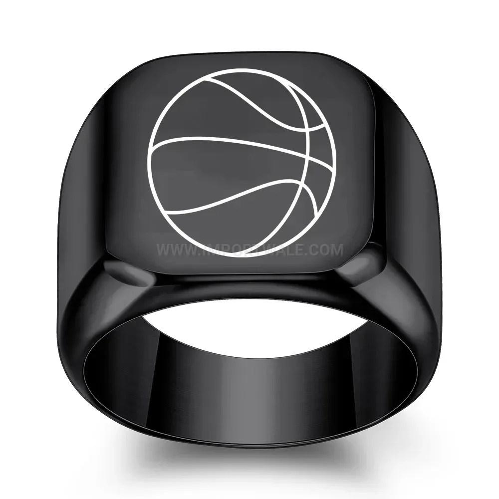 Bold Engraved Square Top Stainless Steel Signet Ring