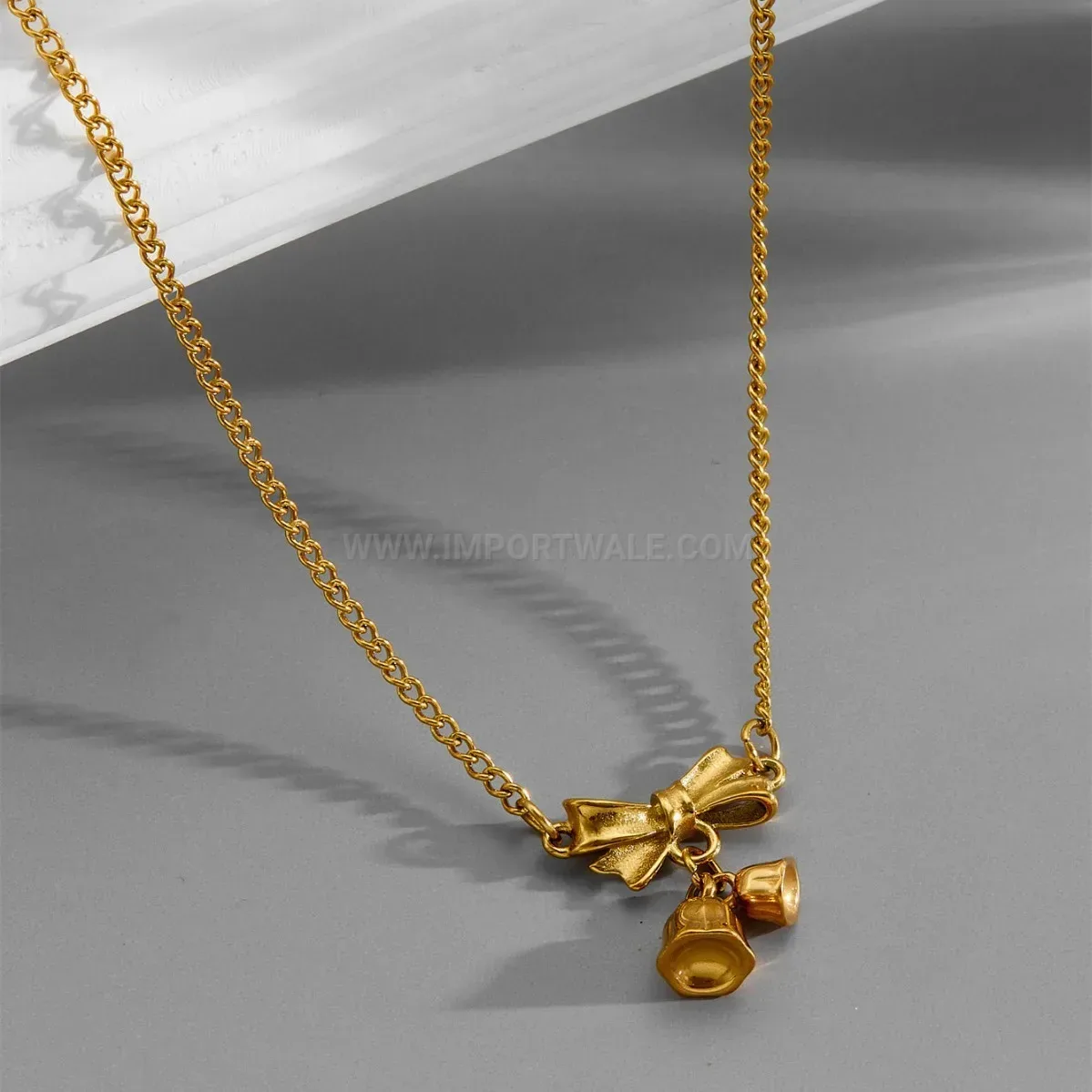 Chic Gold Titanium Steel Bow Lily of the Valley Pendant Necklace