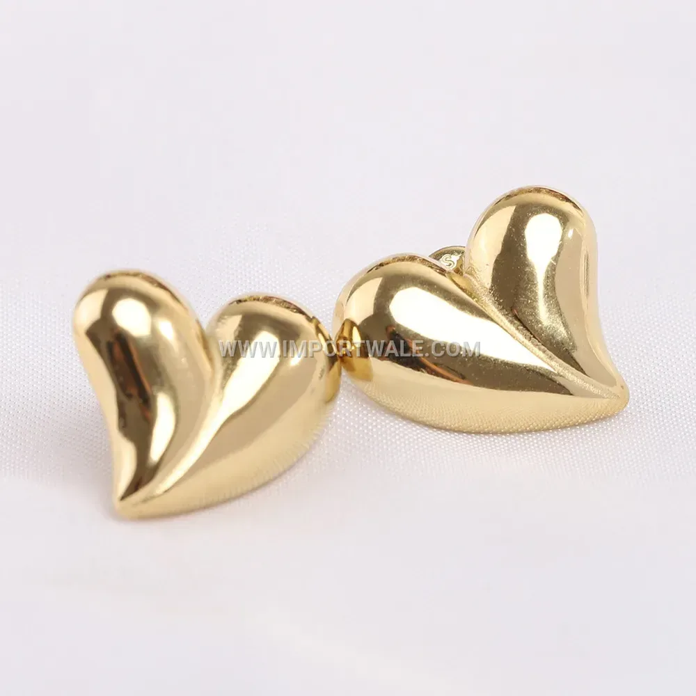Two Tone Half Heart Stainless Steel Stud Earrings
