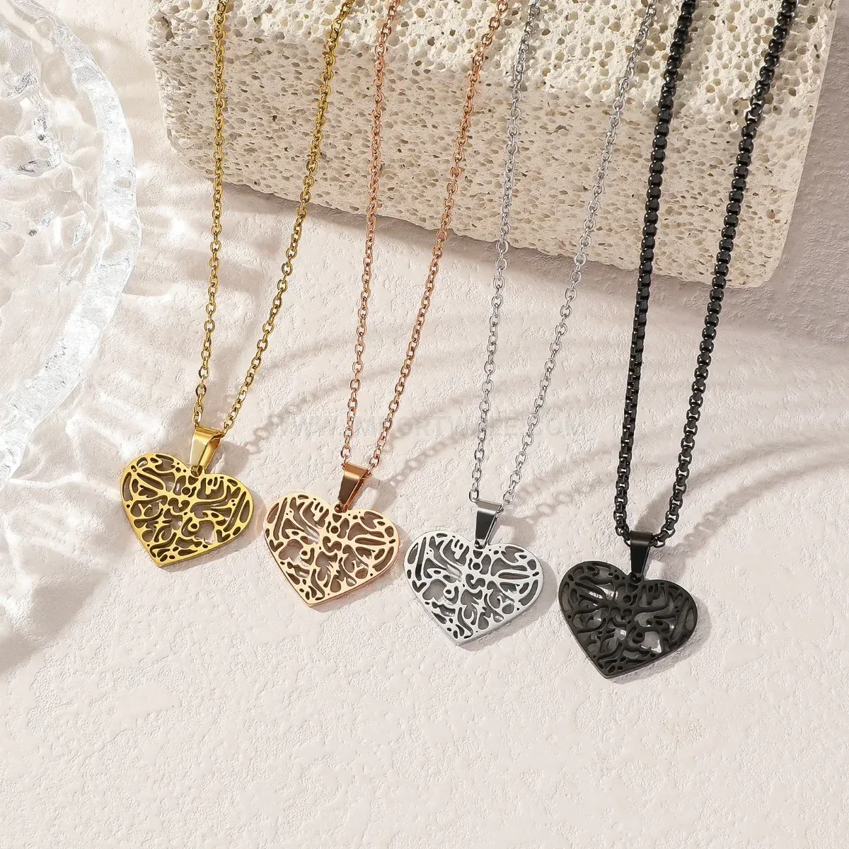 Chic Stainless Steel Heart Shahada Calligraphy Pendant Necklace