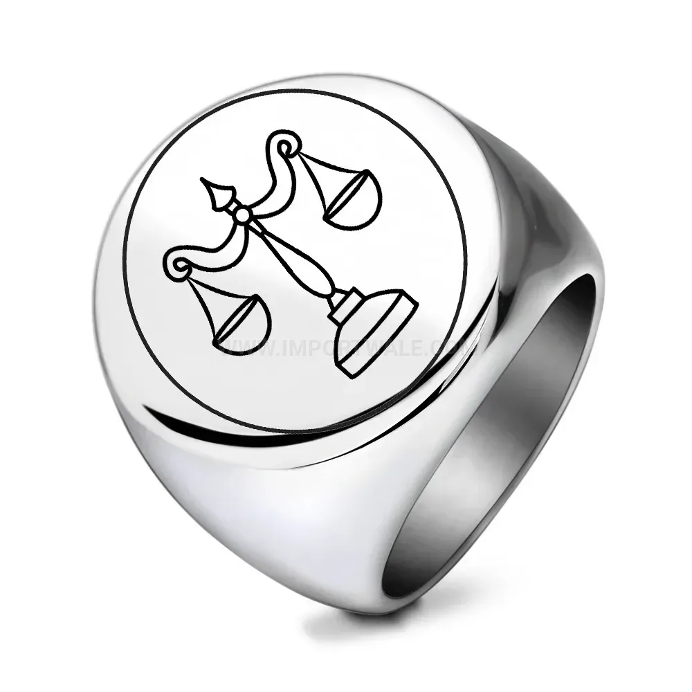 Fashion Scales of Justice Laser Engraved Polished Stainless Steel Ring