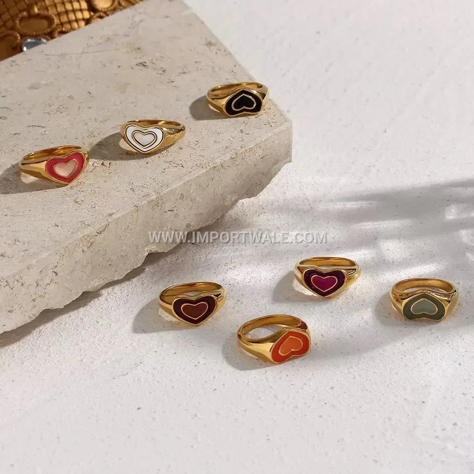 Gold Plated Double Heart Shell Epoxy Stainless Steel Ring