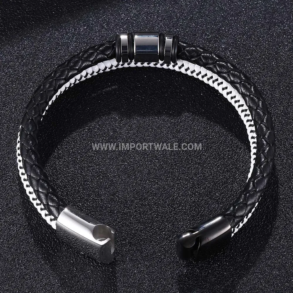 Braided Microfiber Leather Wristband with Stainless Steel Clasp