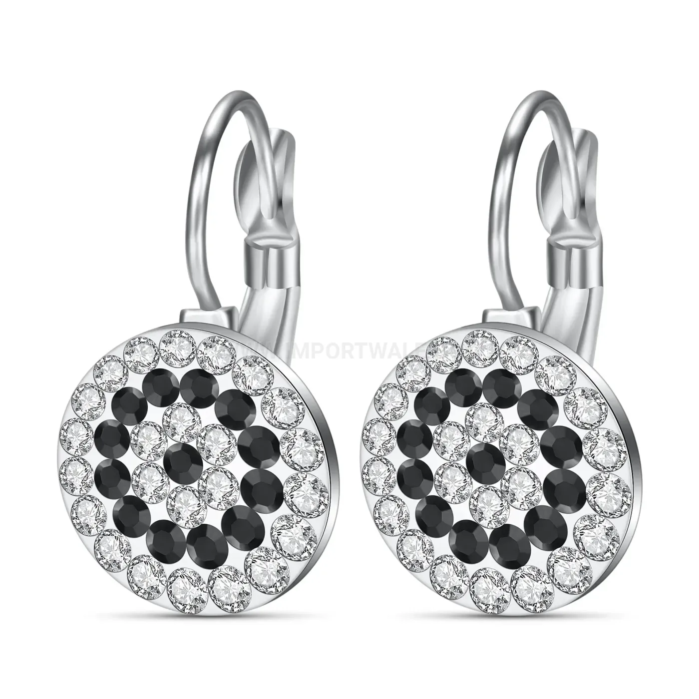 Fashion Stainless Steel Hoop Earrings with Black and White Crystals