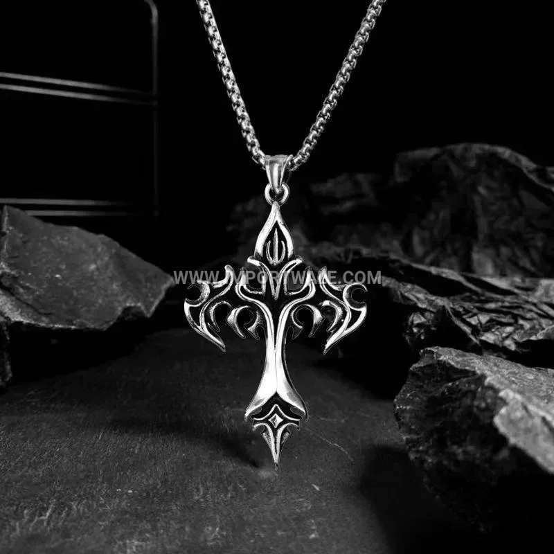 Vintage Flame Cross Stainless Steel Men Pendant