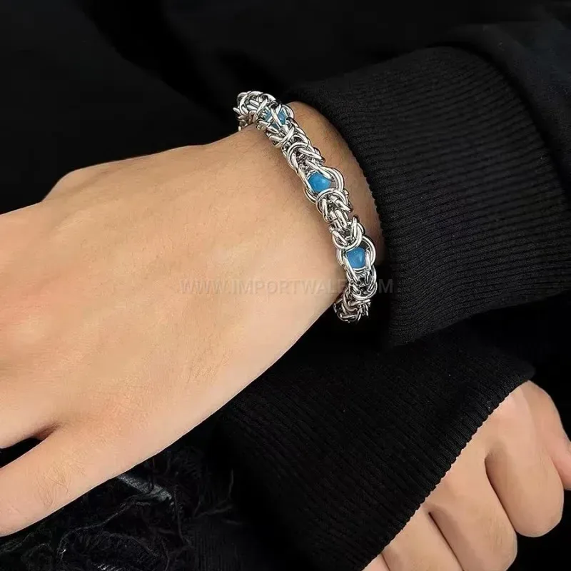 Men's Punk Klein Bold Gemstone Stainless Steel Bracelet