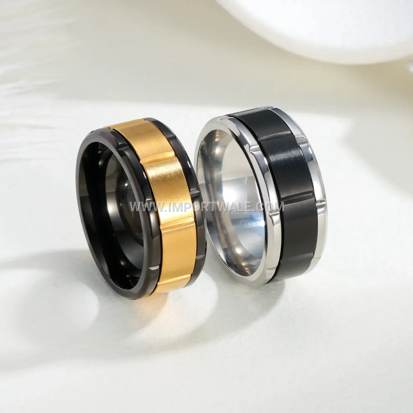 Two-Tone Rotating Stainless Steel Geometric Ring