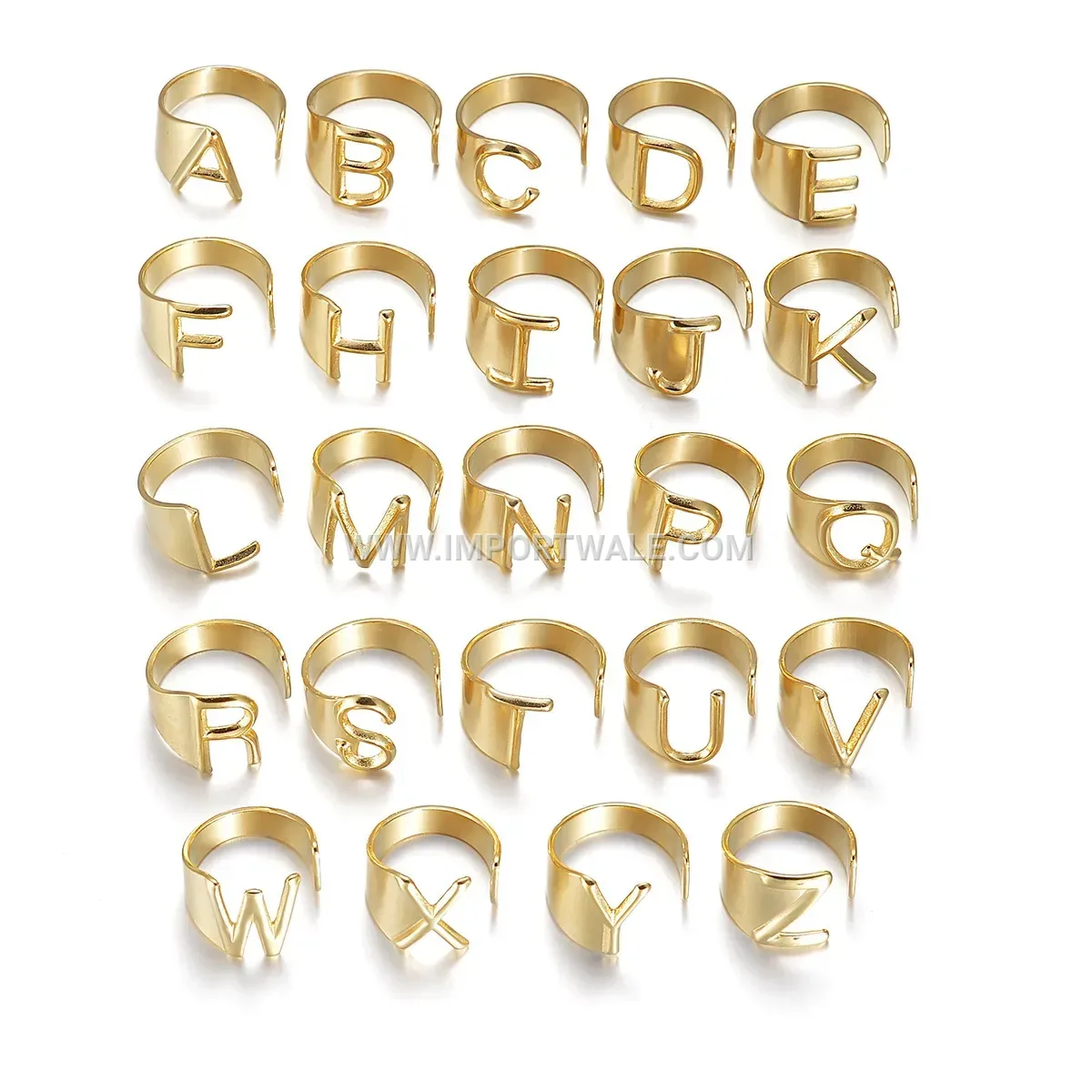 Vintage Initial Letter Stainless Steel Open Ring