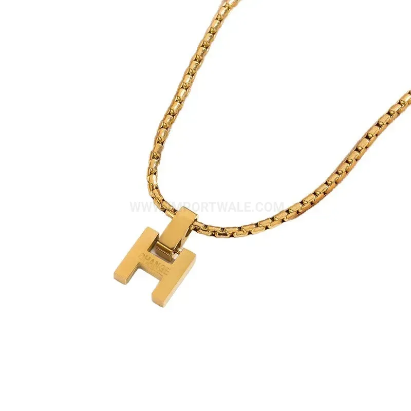 Fashion Minimalist Stainless Steel Letter H Pendant Cuban Chain Necklace