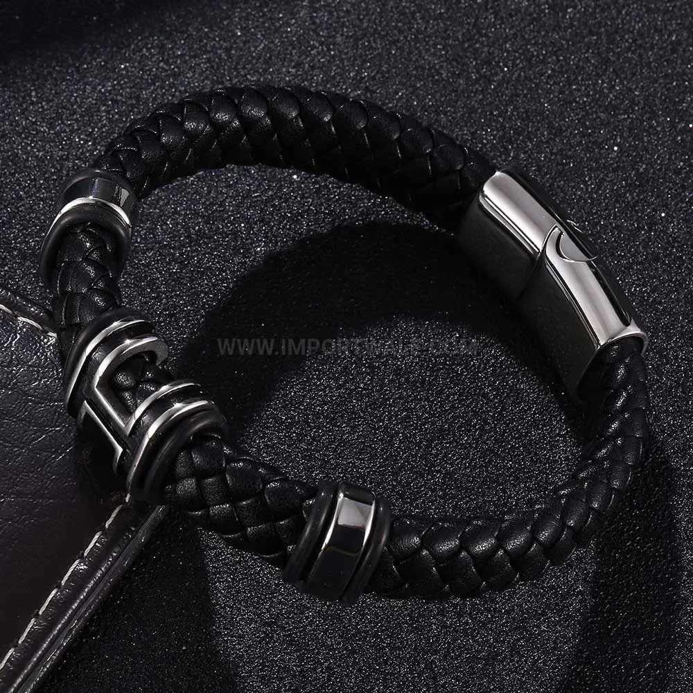 Handcrafted Braided Leather Bracelet with Titanium Steel Accent