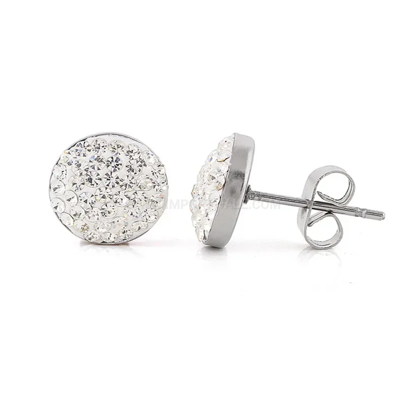 Stylish Pave Crystal Round Geometric Stainless Steel Stud Earrings