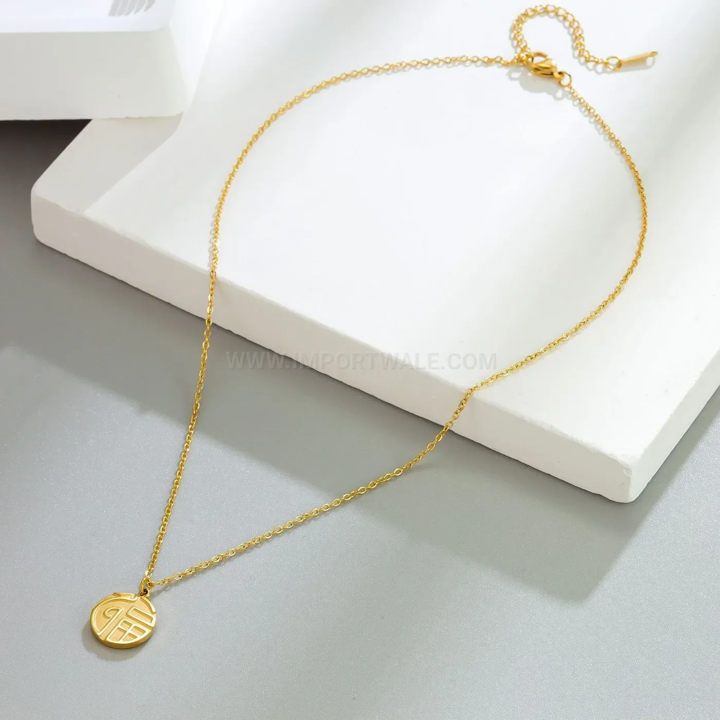 Premium Gold Tone Layered Dragon Blessing Medallion Pendant Necklace