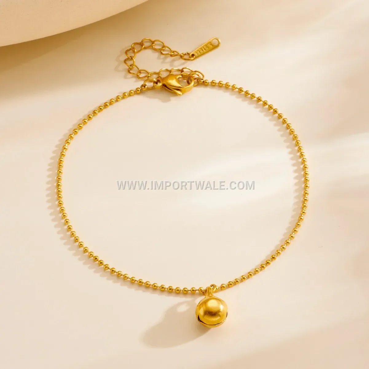 Beaded Bell Charm Stainless Steel Chain Anklet