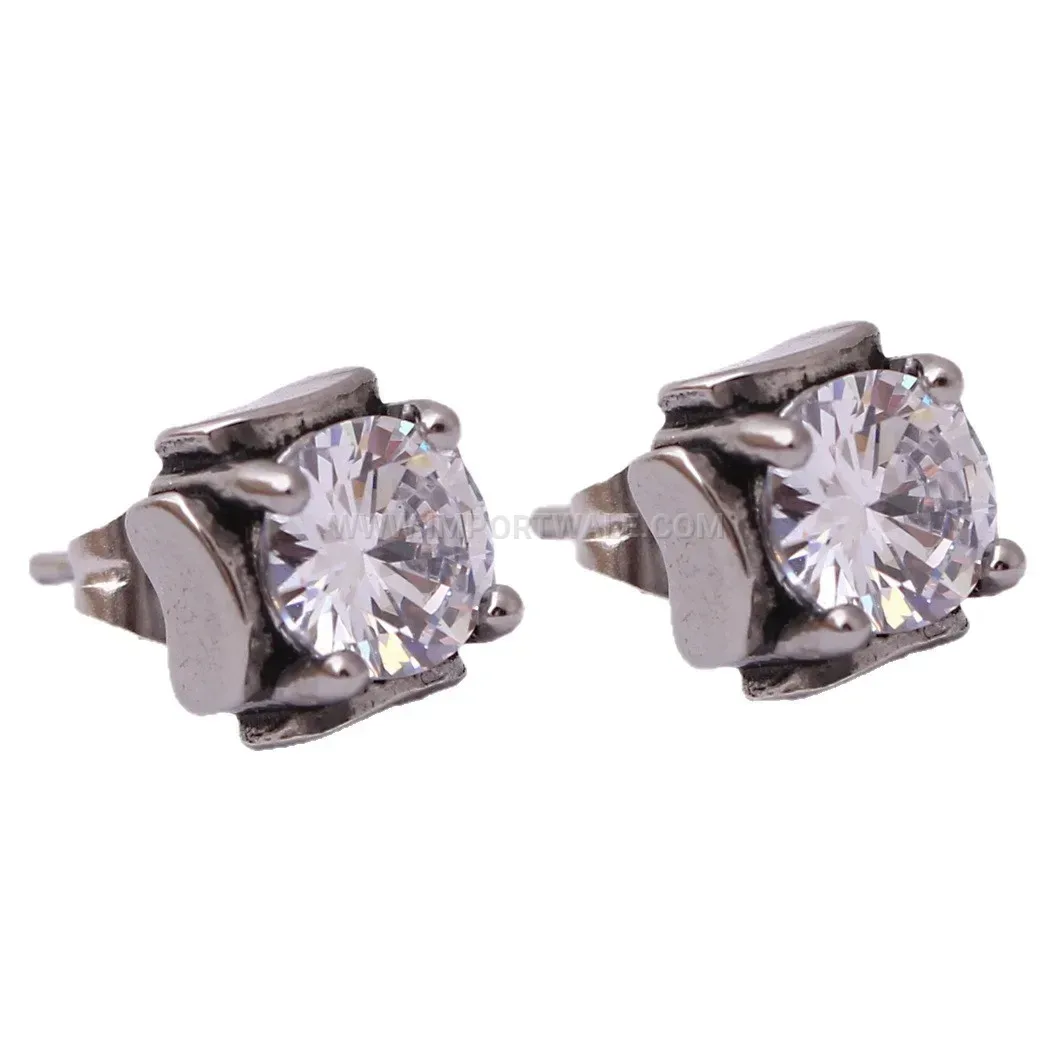 Smooth Geometric Zirconia Stainless Steel Stud Earrings