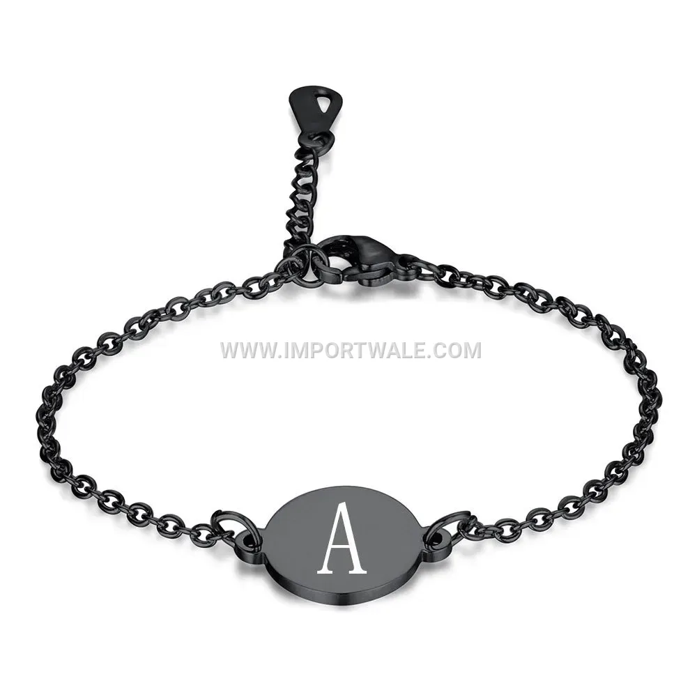 Black Stainless Steel Engraved Alphabet Disc Chain Bracelet