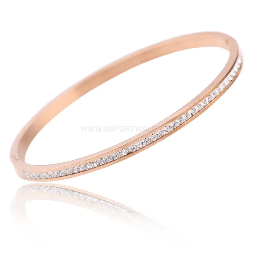 Bold Slim Rhinestone Embellished Stainless Steel Bangle Bracelet