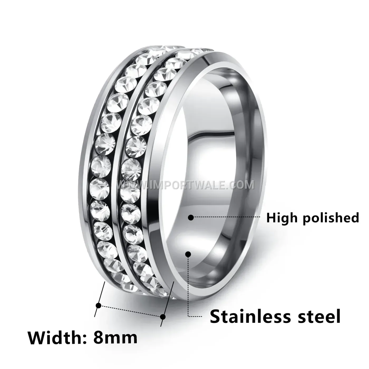 Double Row Zirconia Stainless Steel Eternity Band