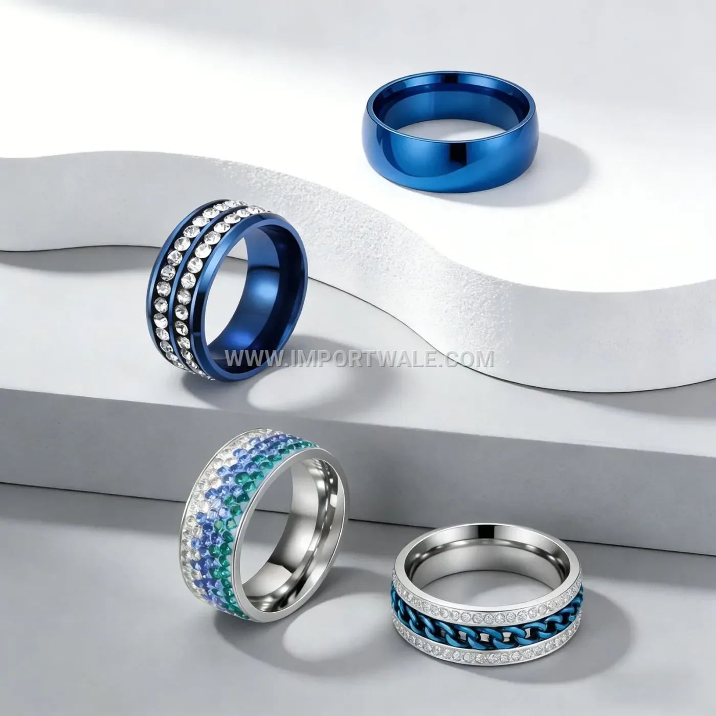 Polished Stainless Steel Rhinestone Band Ring