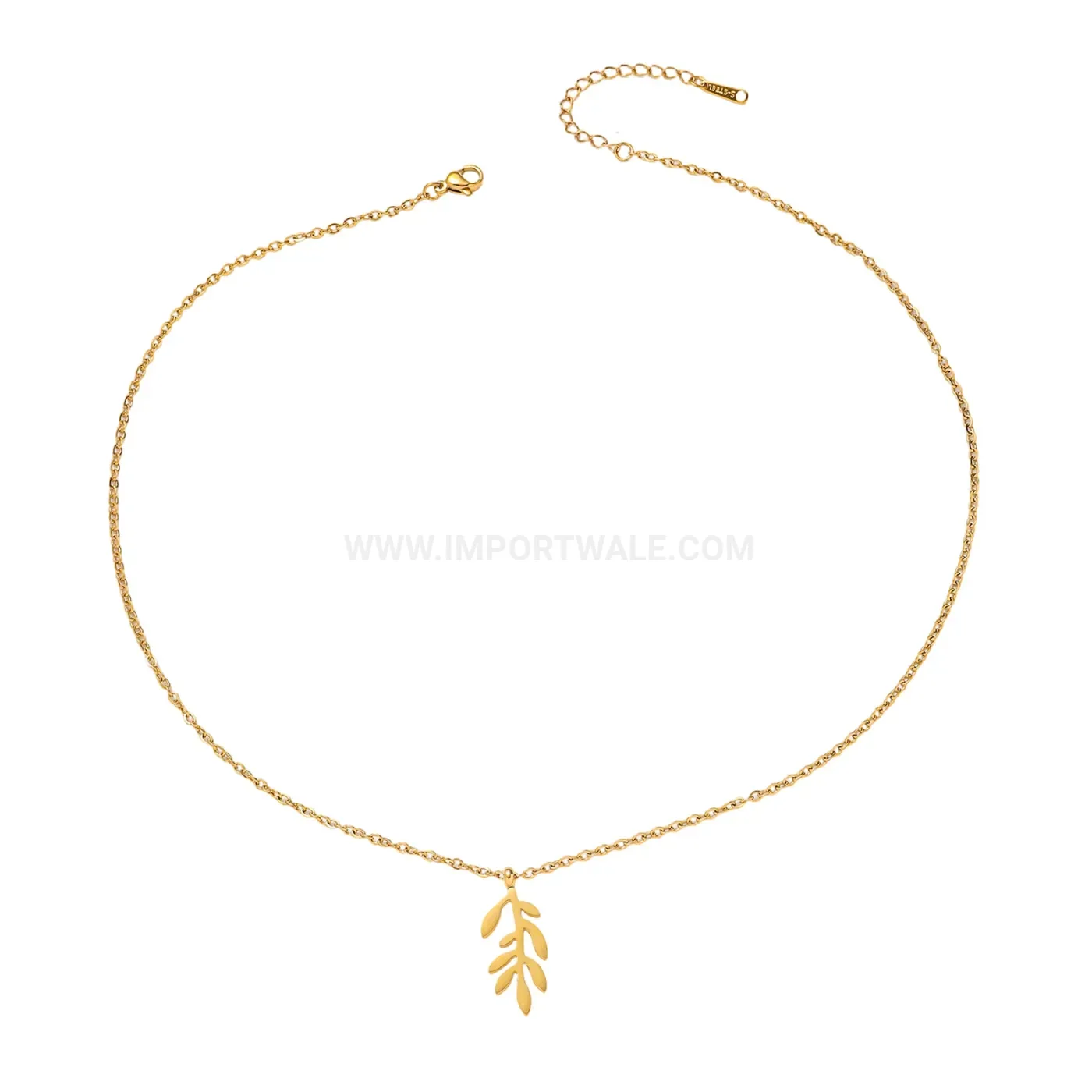 Gold Plated Stainless Steel Olive Branch Leaf Pendant Necklace