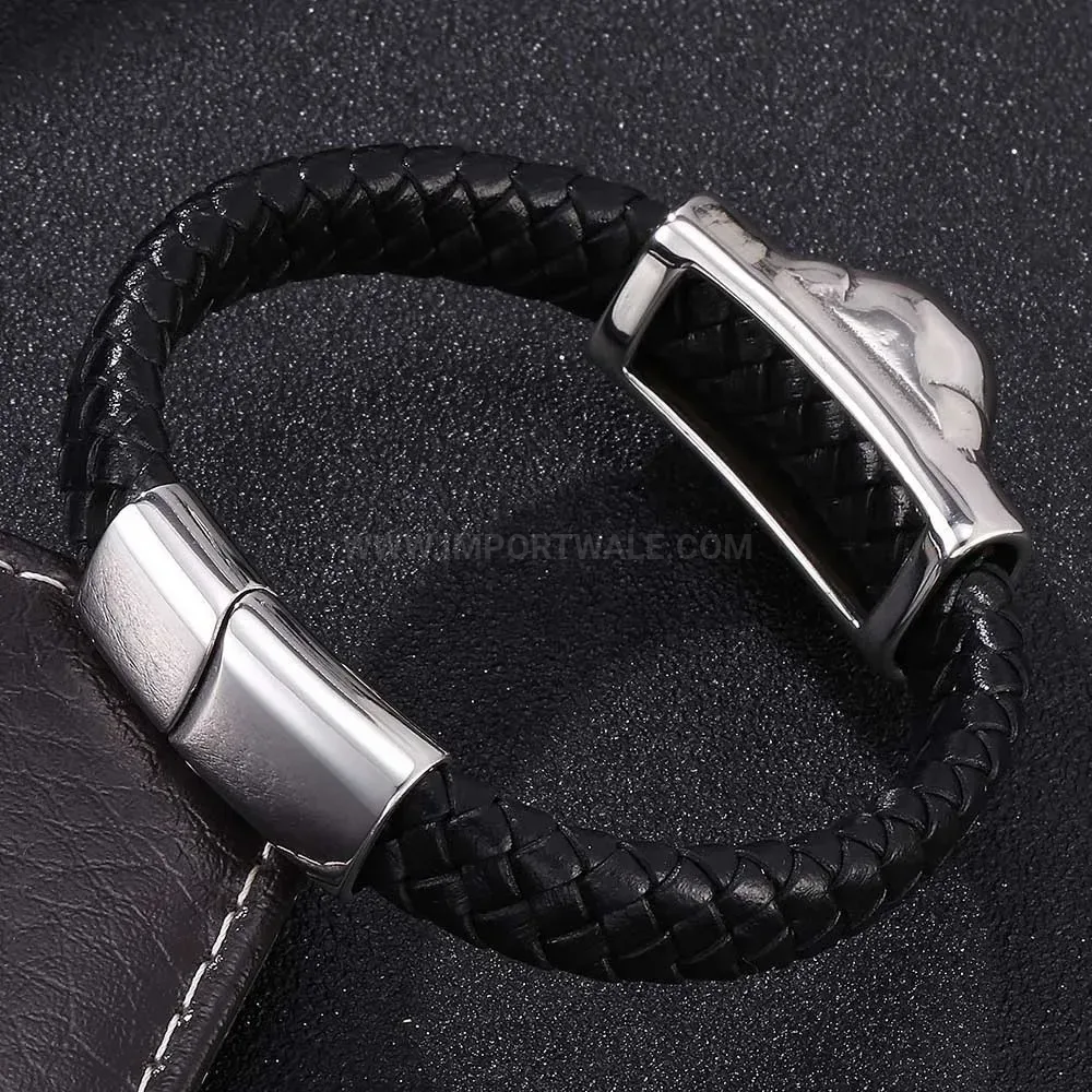 Premium Woven Leather Bracelet with Stainless Steel Magnetic Clasp