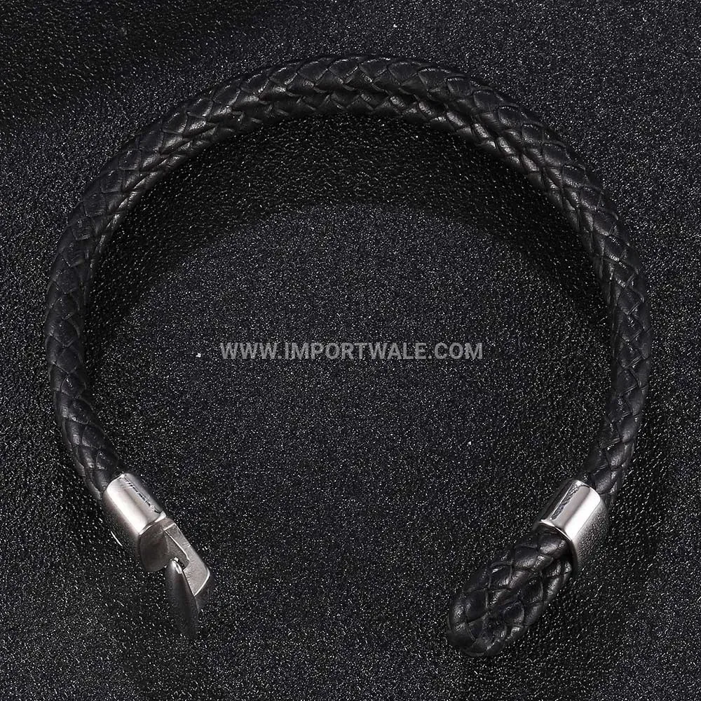 Double Strand Woven Leather Stainless Steel Clasp Bracelet