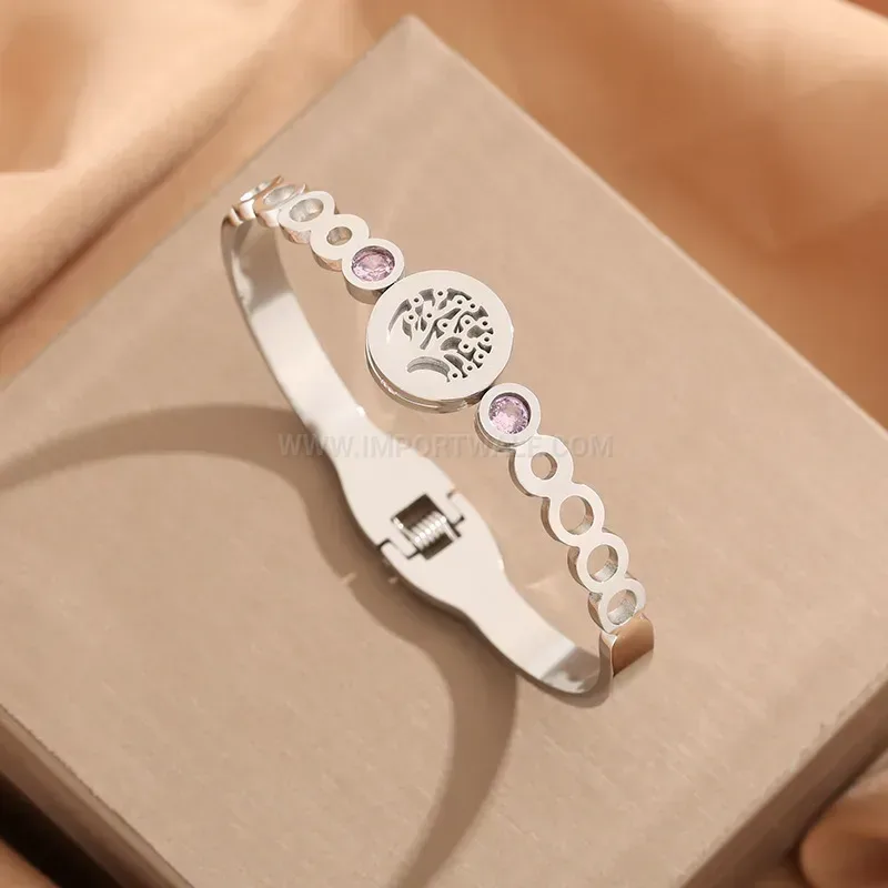 Tree of Life Zircon Titanium Steel Bangle