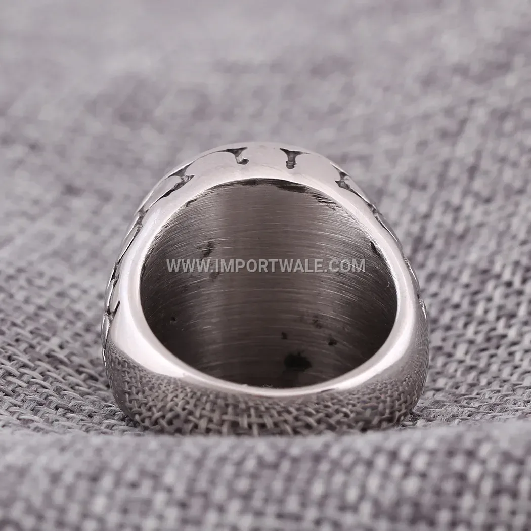 Vintage Stainless Steel Black Gemstone Palace Signet Ring