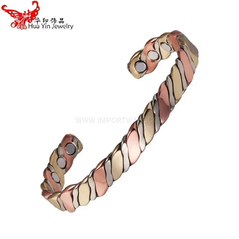 Rose Gold Plated Twisted Copper Magnetic Therapy Cuff Bracelet