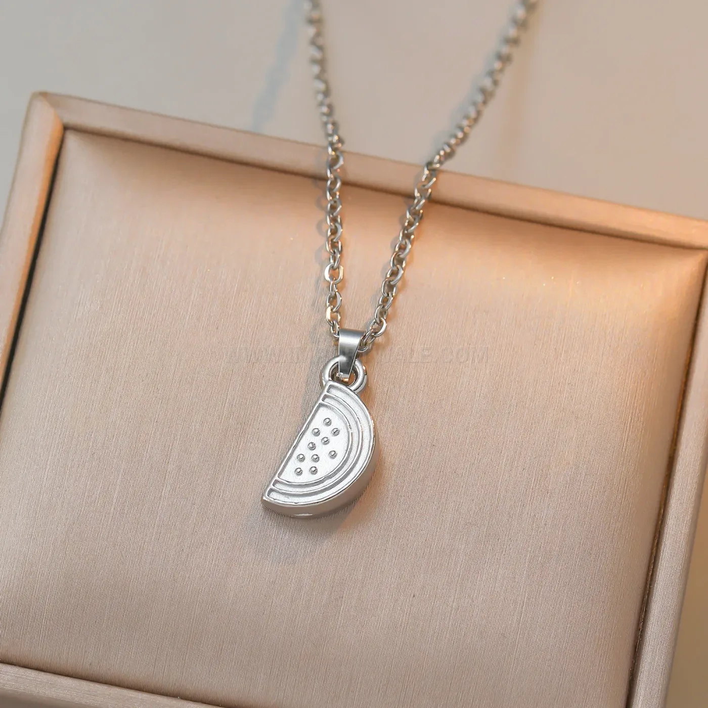 Designer Gold Plated Stainless Steel Watermelon Slice Pendant Chain Necklace