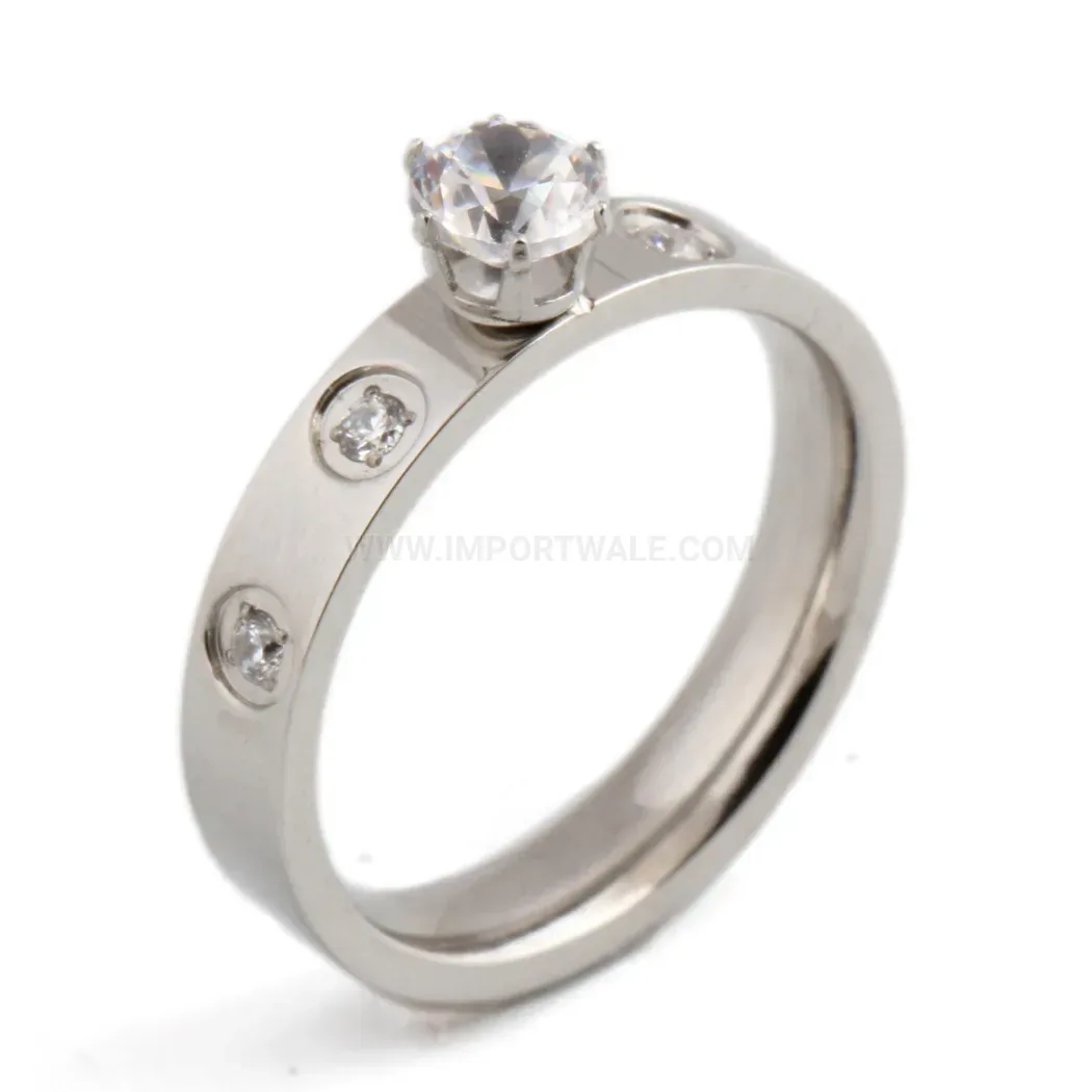 Rhinestone Embedded Stainless Steel Minimalist Band Ring