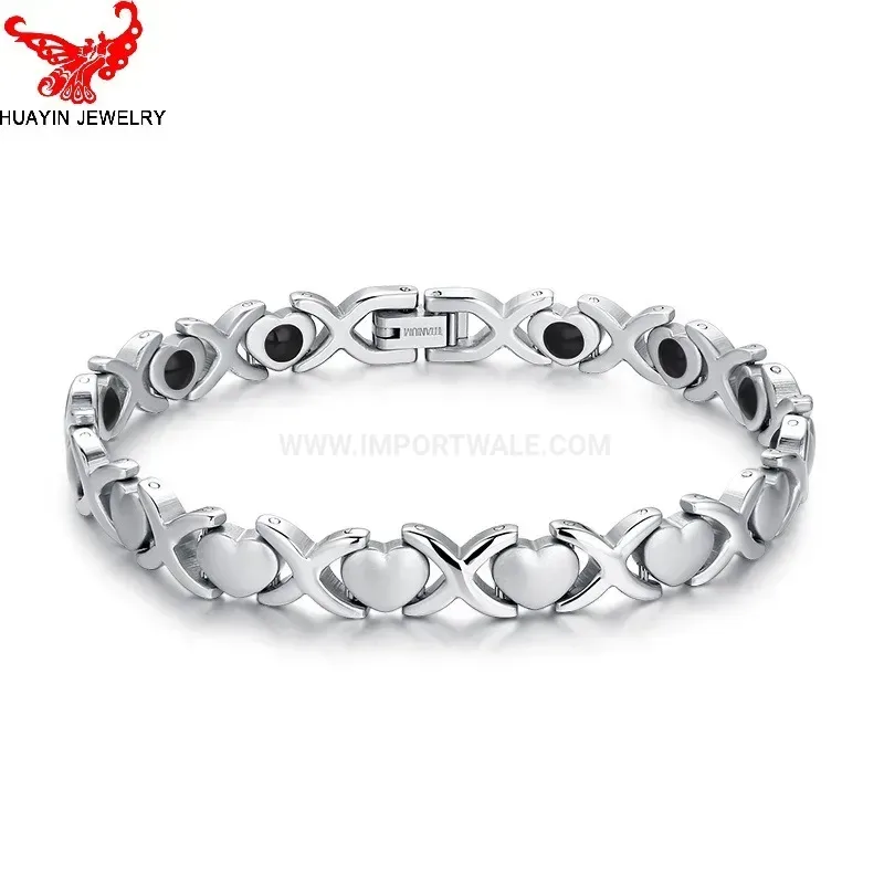 Designer Interlocking Heart Stainless Steel Bio Magnetic Energy Bracelet