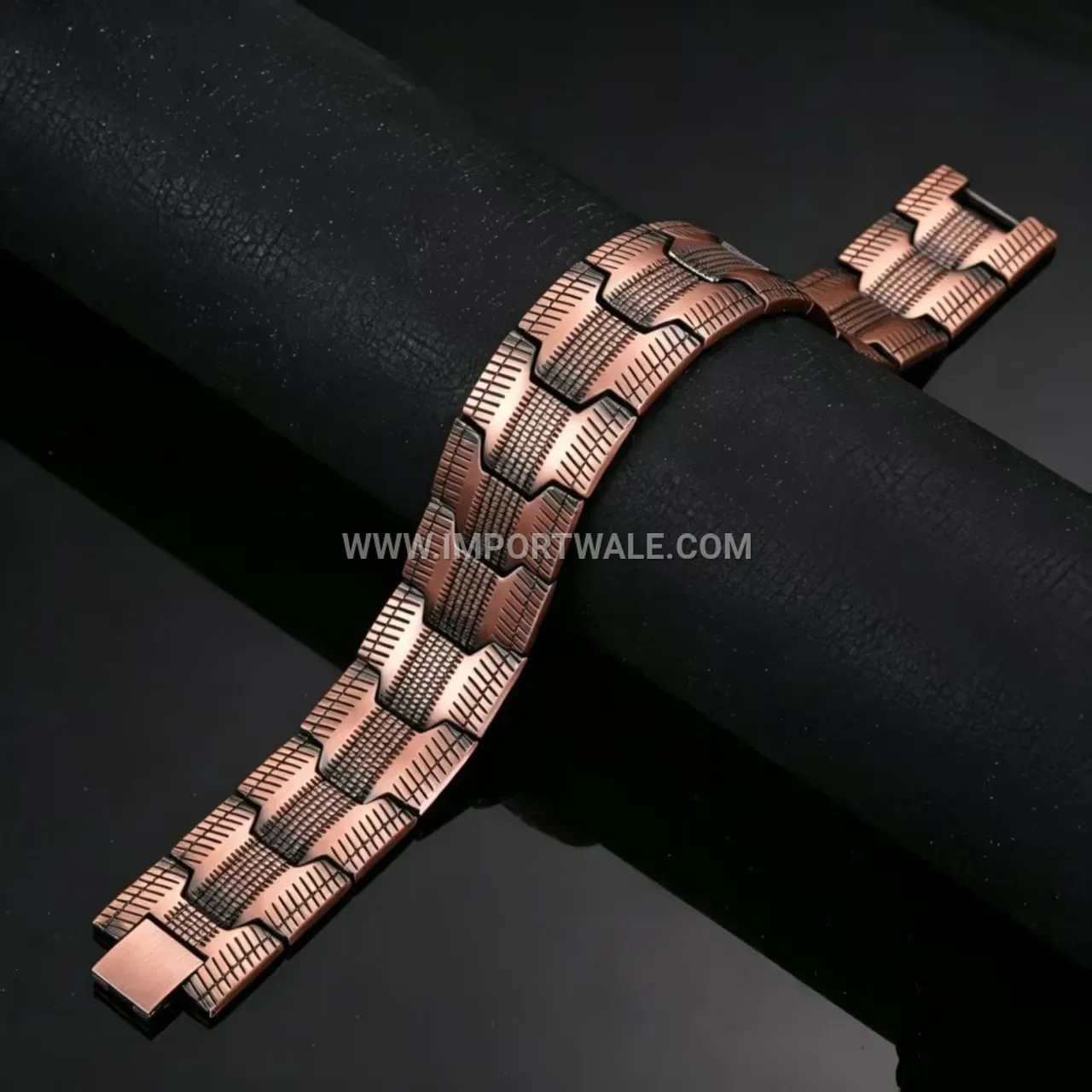 Vintage Textured Pure Red Copper Magnetic Link Bracelet