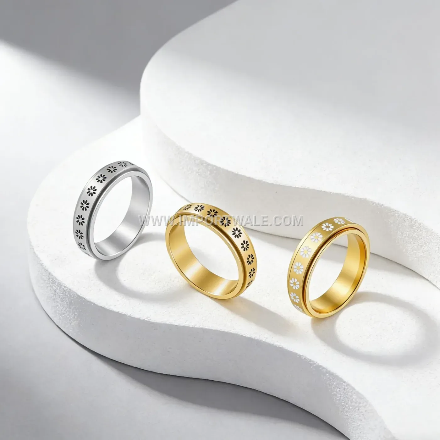 Rotating Daisy Floral Stainless Steel Spinner Ring