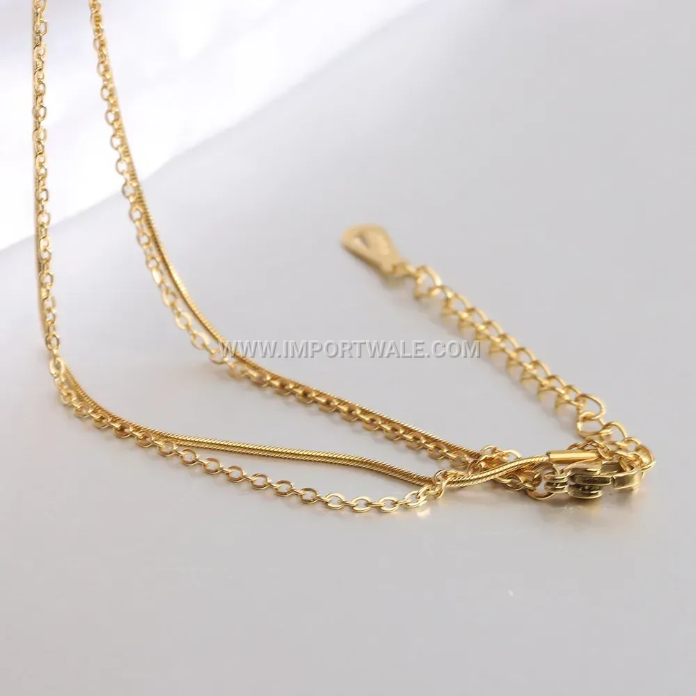 Double Layer Stainless Steel Heart Pendant Choker Necklace