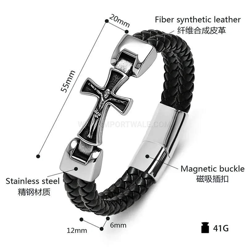 Premium Cross Element Stainless Steel Two Tone Leather Wristwear