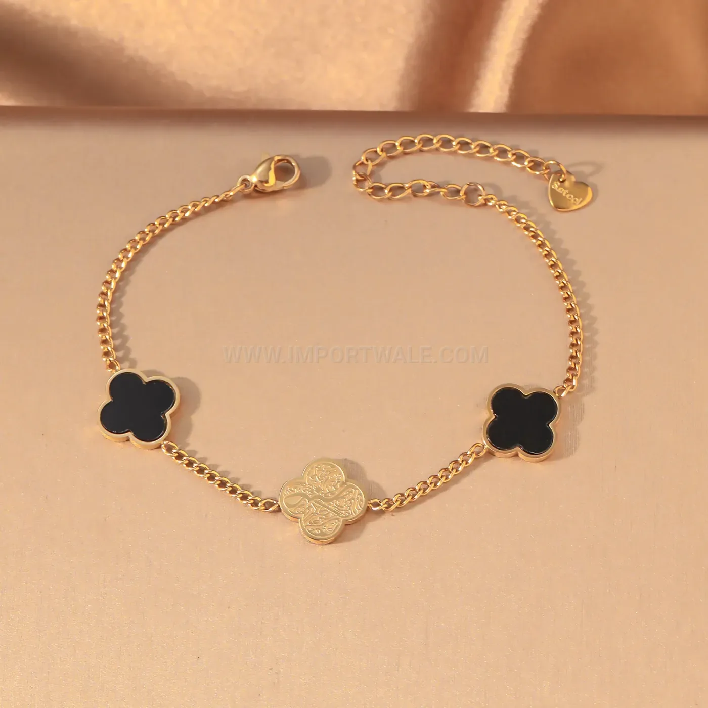 Stainless Steel Four Leaf Clover Islamic Charm Bracelet