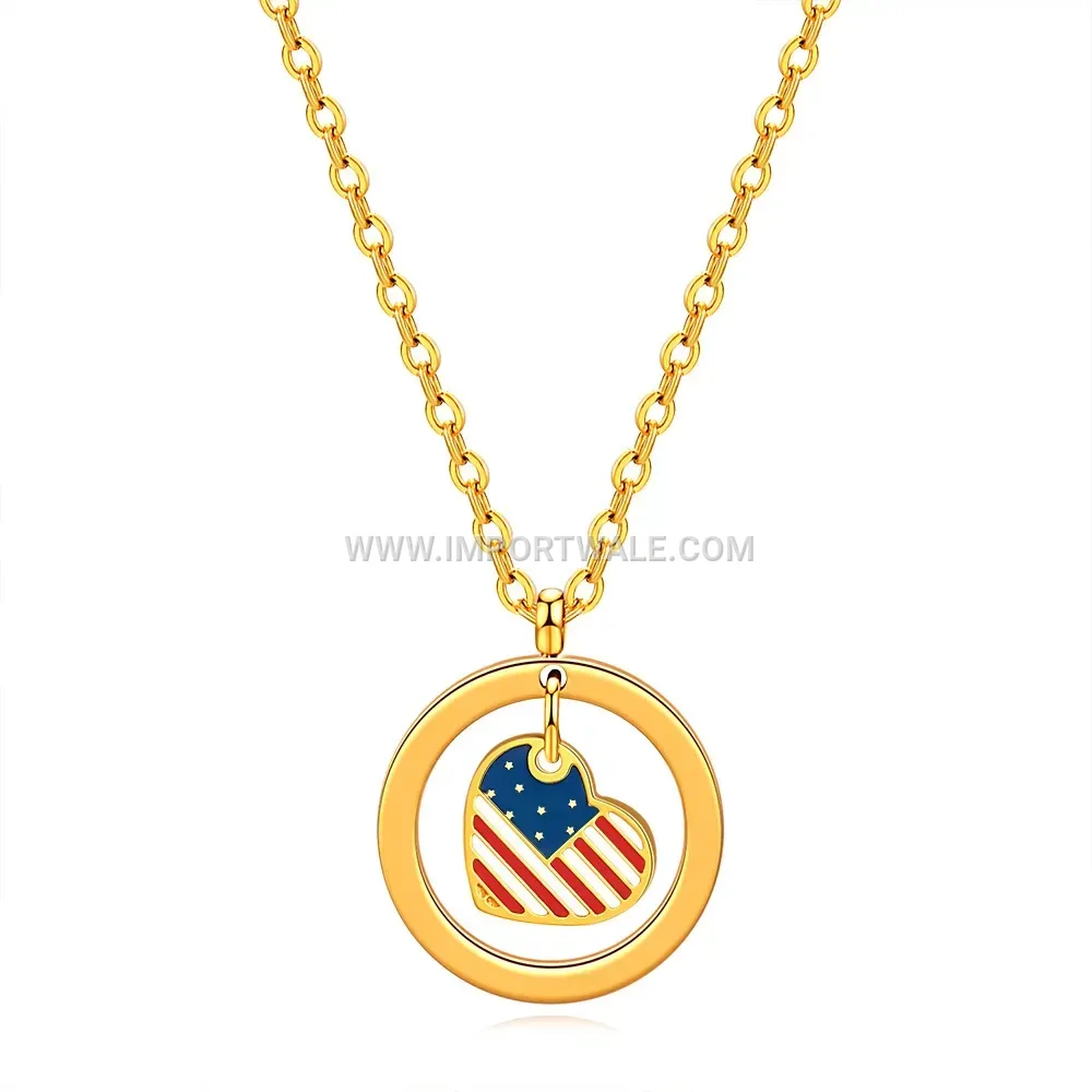 US Flag Heart Stainless Steel Drip Epoxy Pendant Necklace