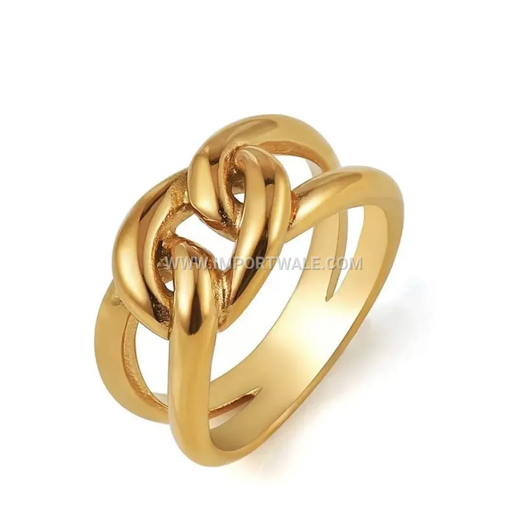 Gold Plated Woven Chain Stainless Steel Ring for Women