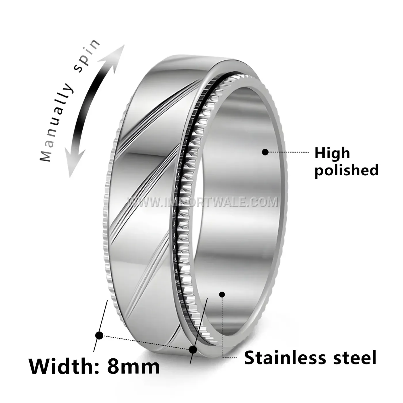 Textured Spinner Stainless Steel Band Ring
