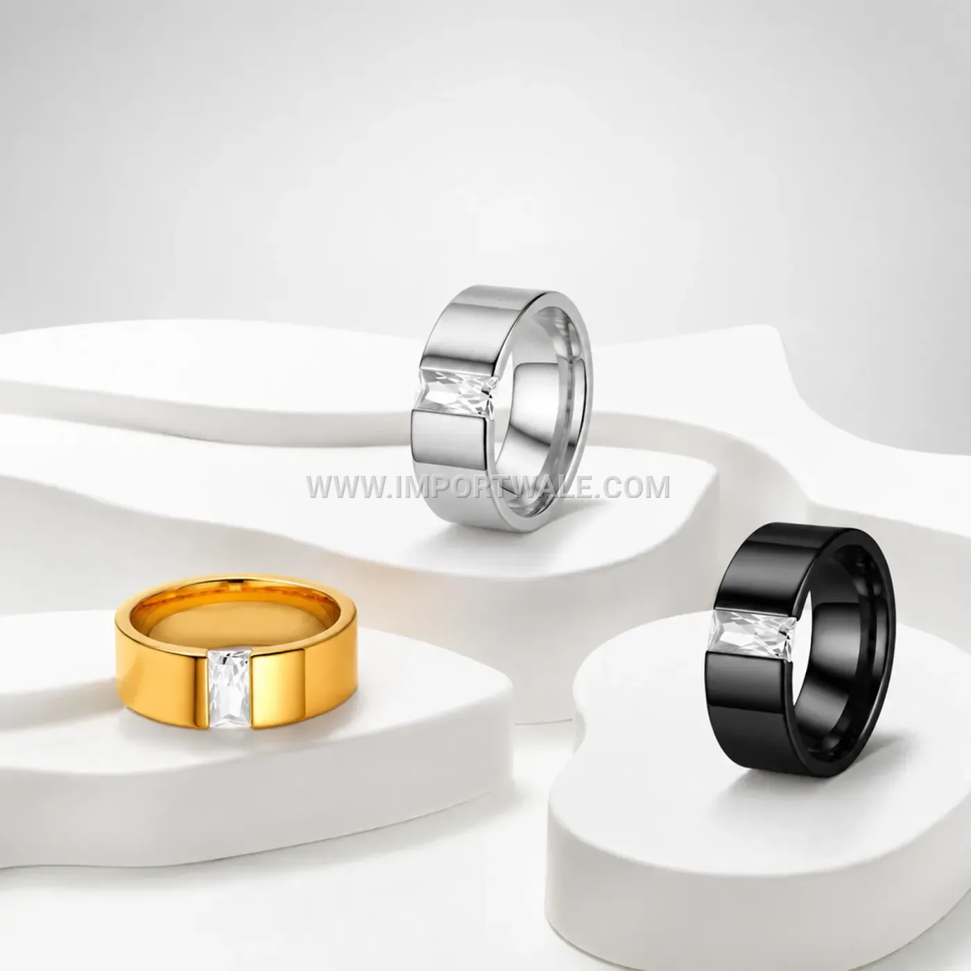 Minimalist Stainless Steel Crystal Band Ring