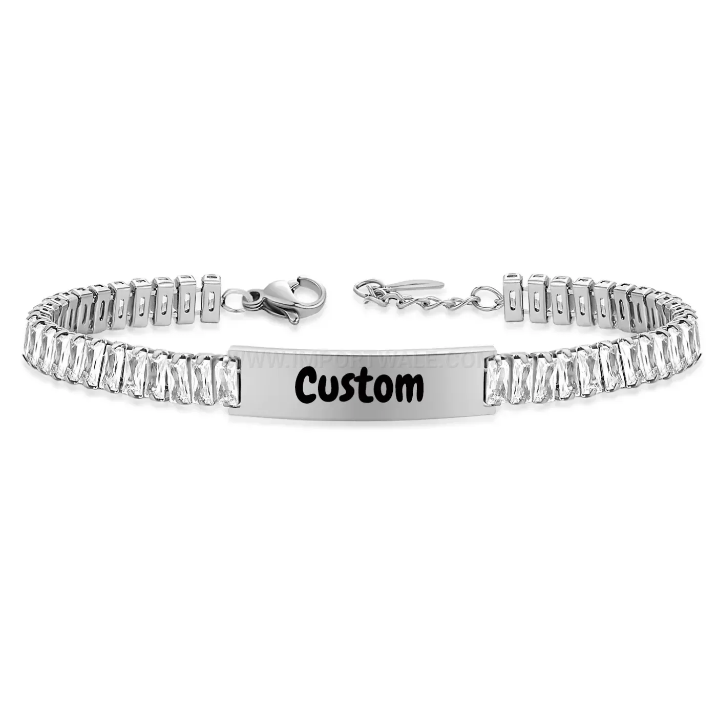 Sleek Stainless Steel Zirconia Accent Geometric Bangle Bracelet