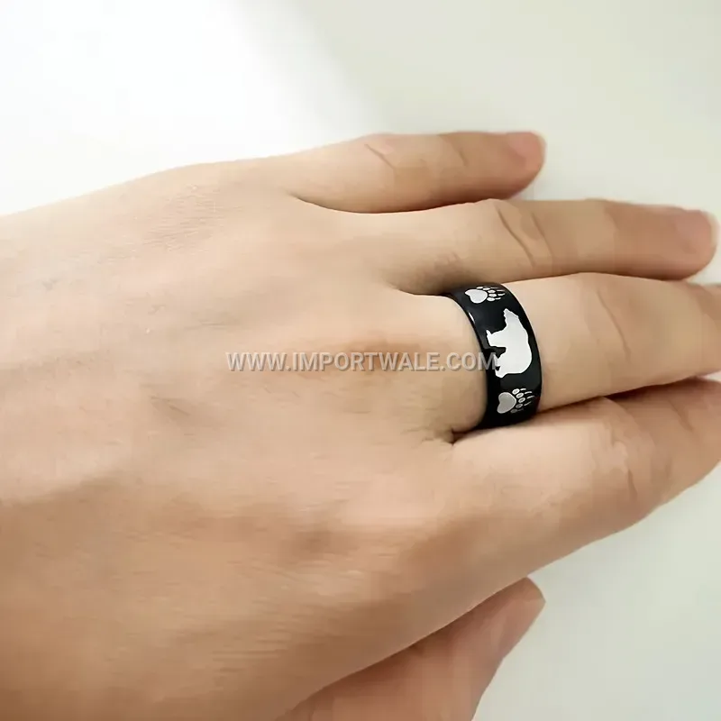 Stainless Steel Bear Paw Print Band Ring
