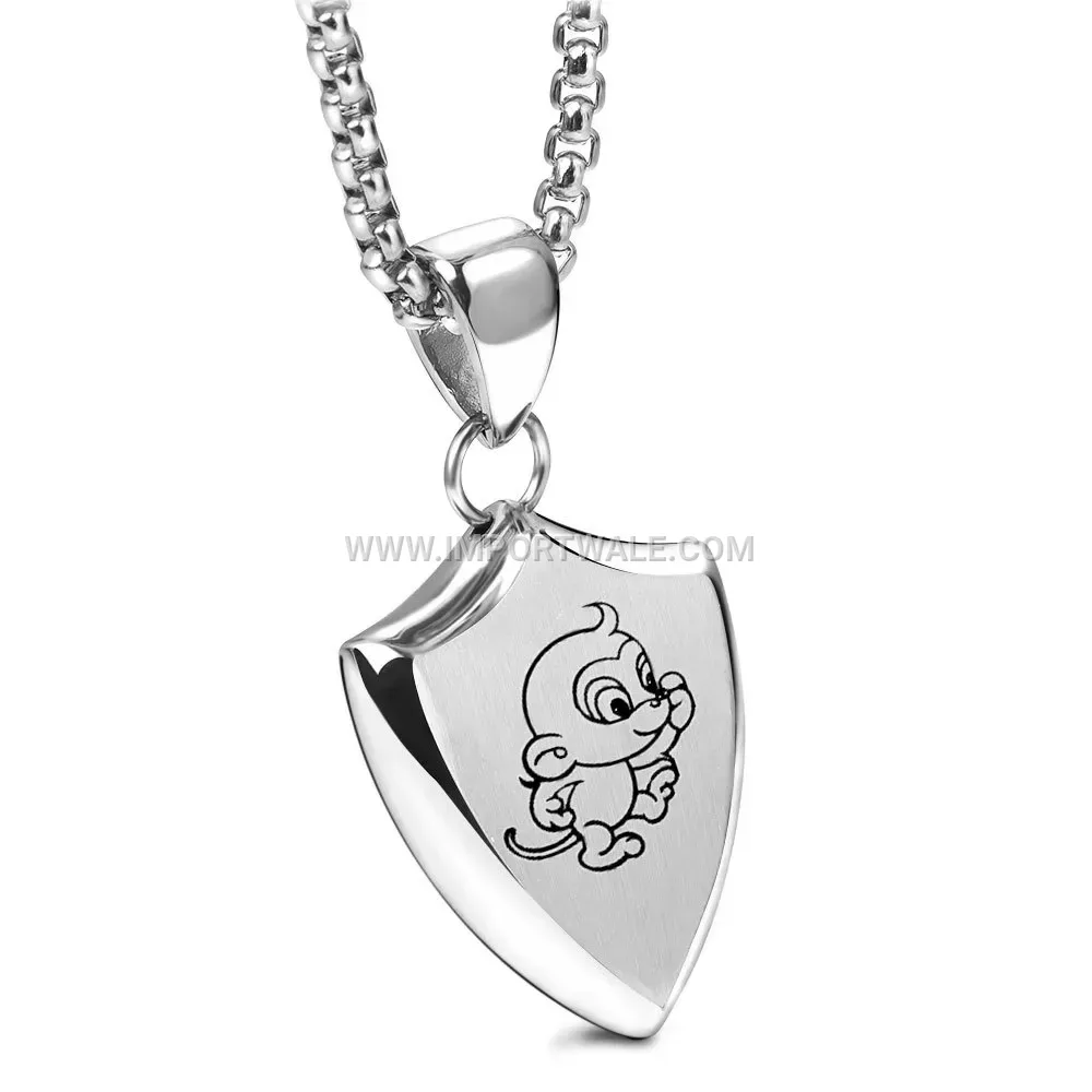 Engraved Shield Triangle Zodiac Stainless Steel Pendant Necklace