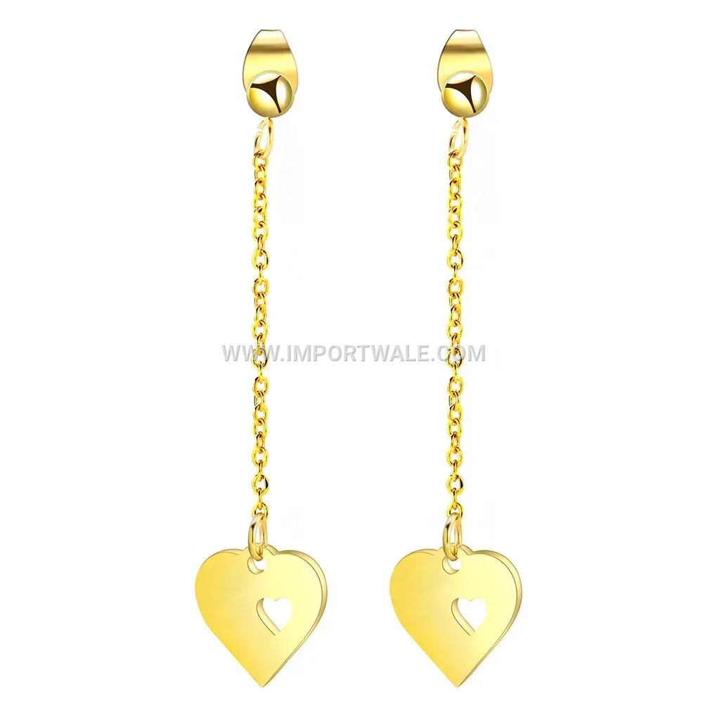 Minimalist Cutout Heart Stainless Steel Bar Drop Earrings