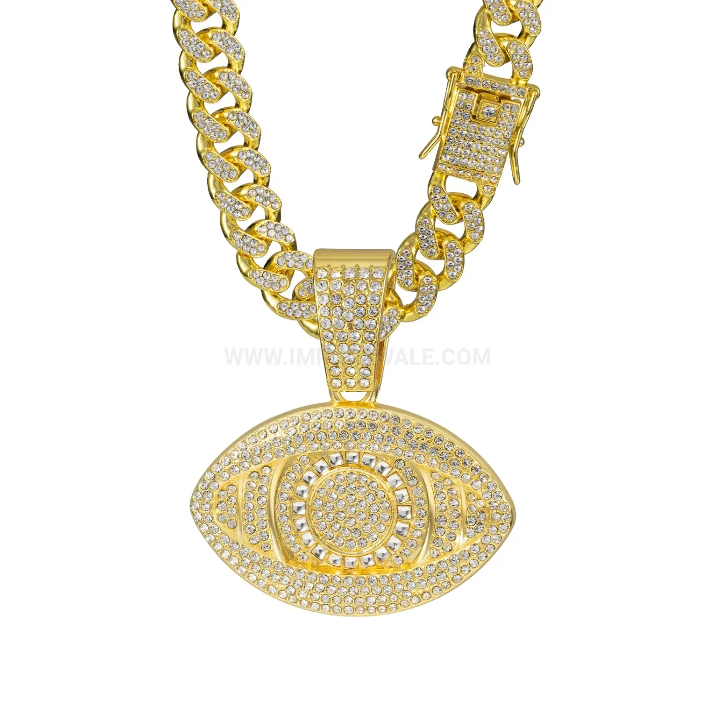 Iced Out Big Eye Pendant Hip Hop Cuban Chain Necklace